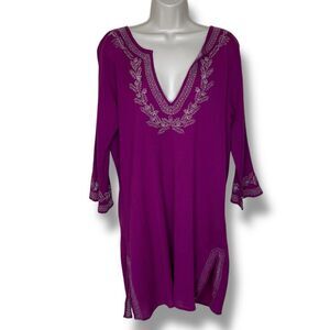 Old Navy Metallic Embroidered Beach Swim Cover Up Tunic Dress Pink Women Large